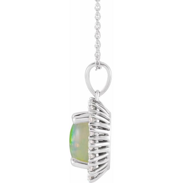 14K White Natural Ethiopian Opal & 1/3 CTW Natural Diamond Halo-Style 16-18 Necklace