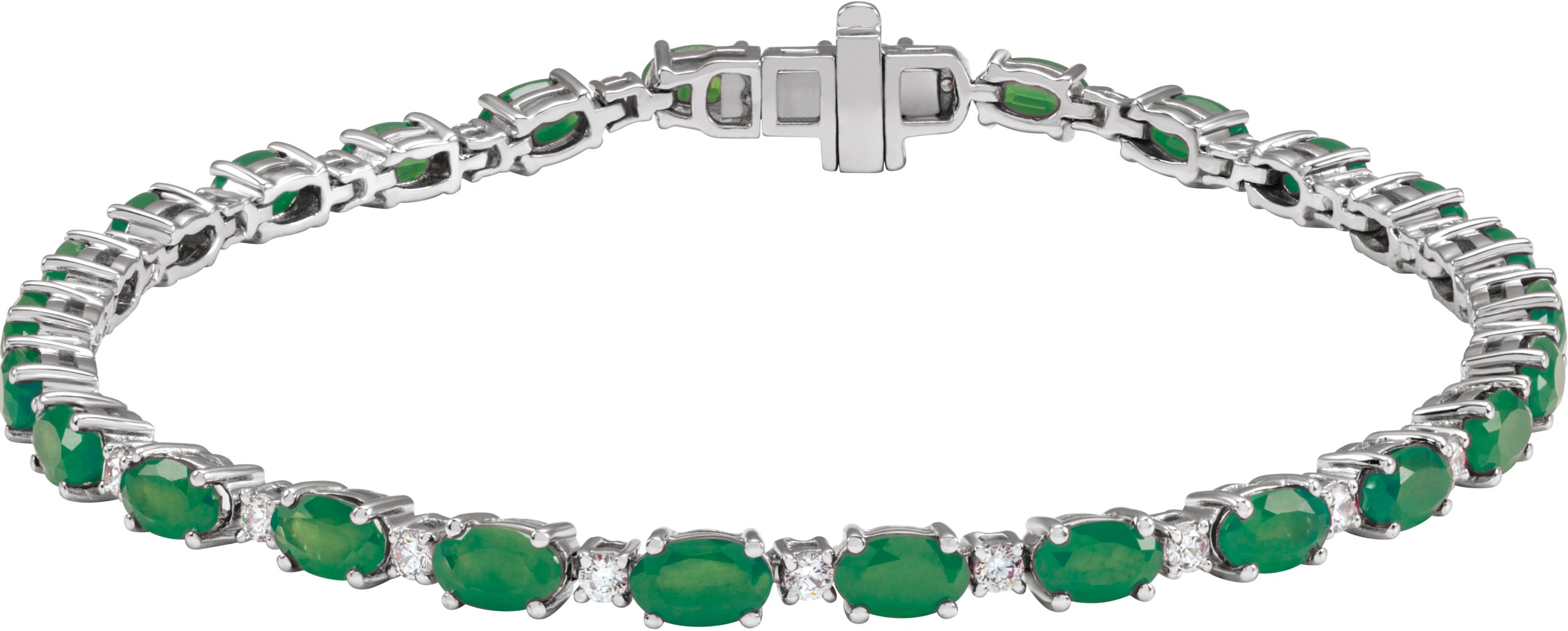 14K White Lab-Grown Emerald & 5/8 CTW Lab-Grown Diamond Line 7" Bracelet