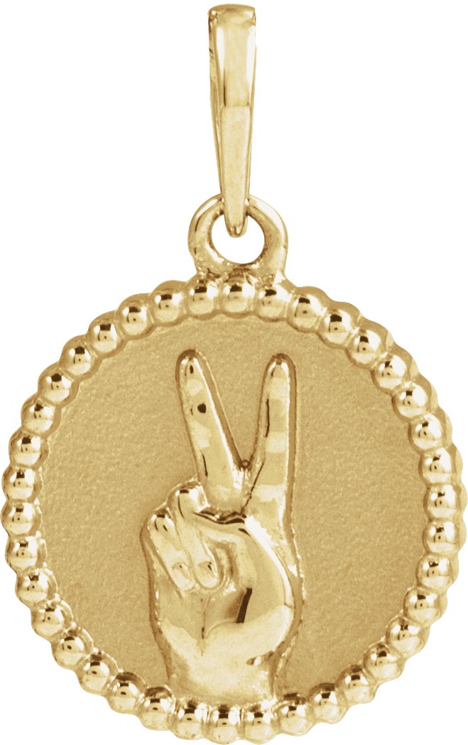 14K Yellow Peace Sign Language Pendant