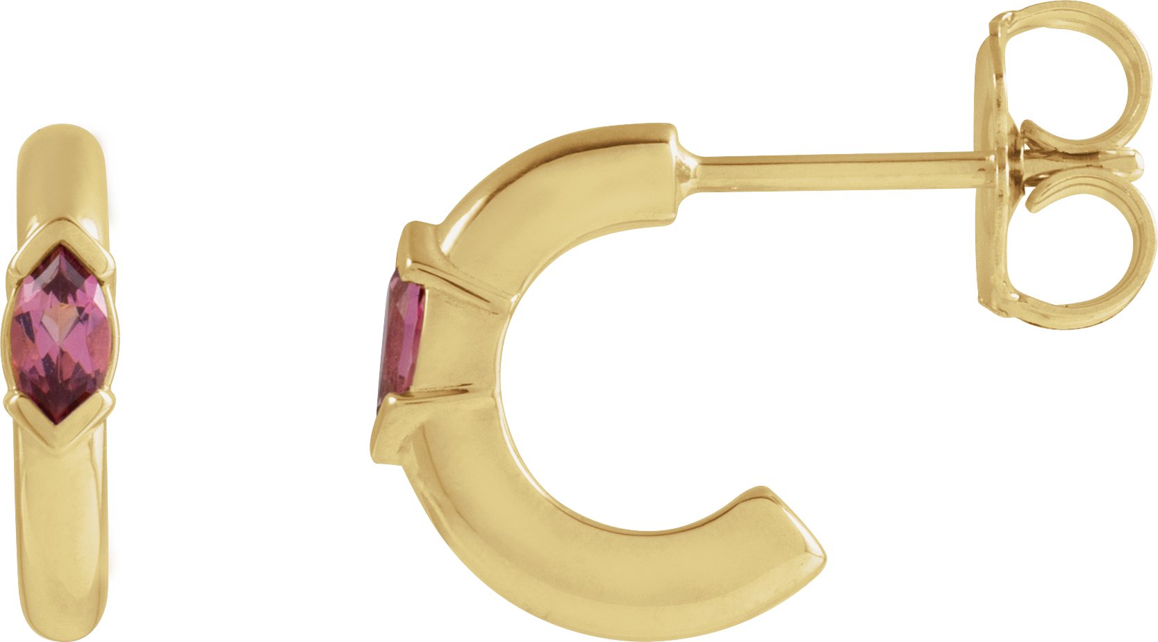 14K Yellow Natural Pink Tourmaline Hoop Earrings