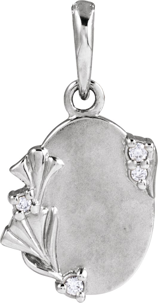 14K White .025 CTW Natural Diamond Engravable Floral Pendant