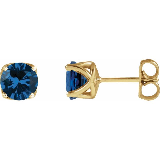 14K Yellow 6 mm Round Lab-Grown Blue Sapphire Woven-Design Earrings