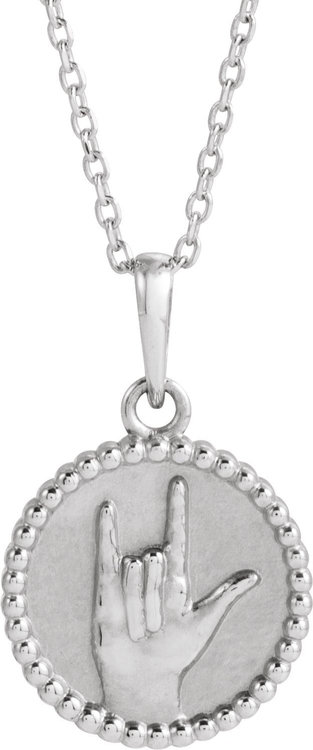 Sterling Silver I Love You Sign Language 16-18" Necklace