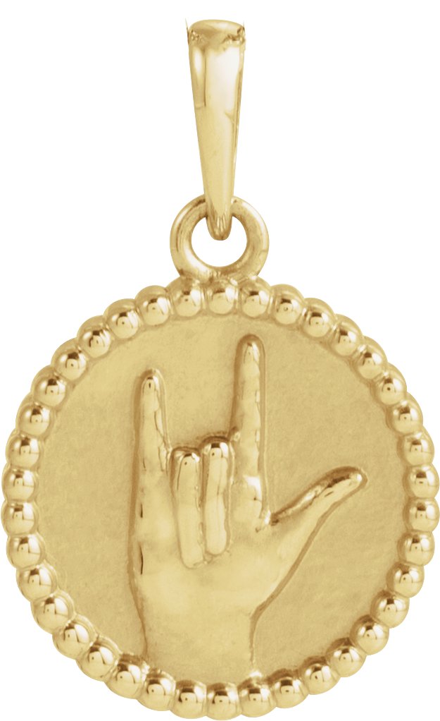 14K Yellow I Love You Sign Language Pendant