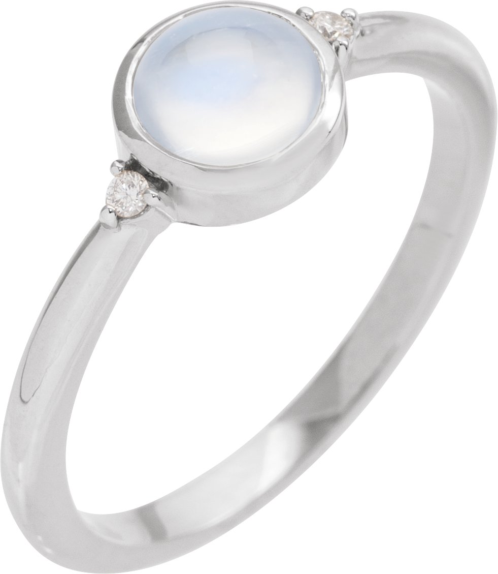 14K White Natural Rainbow Moonstone & .03 CTW Natural Diamond Ring