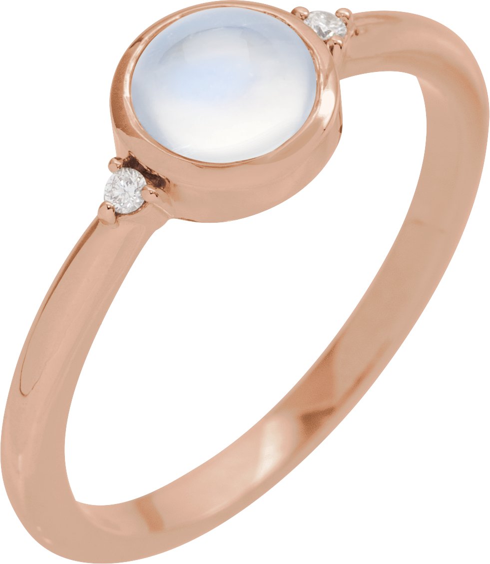 14K Rose Natural Rainbow Moonstone & .03 CTW Natural Diamond Ring