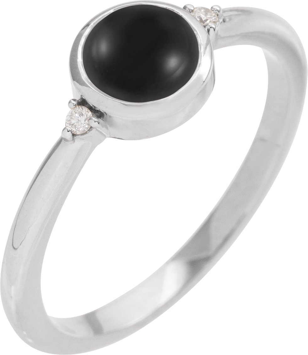 Sterling Silver 6 mm Round Natural Black Onyx & .03 CTW Natural Diamond Ring