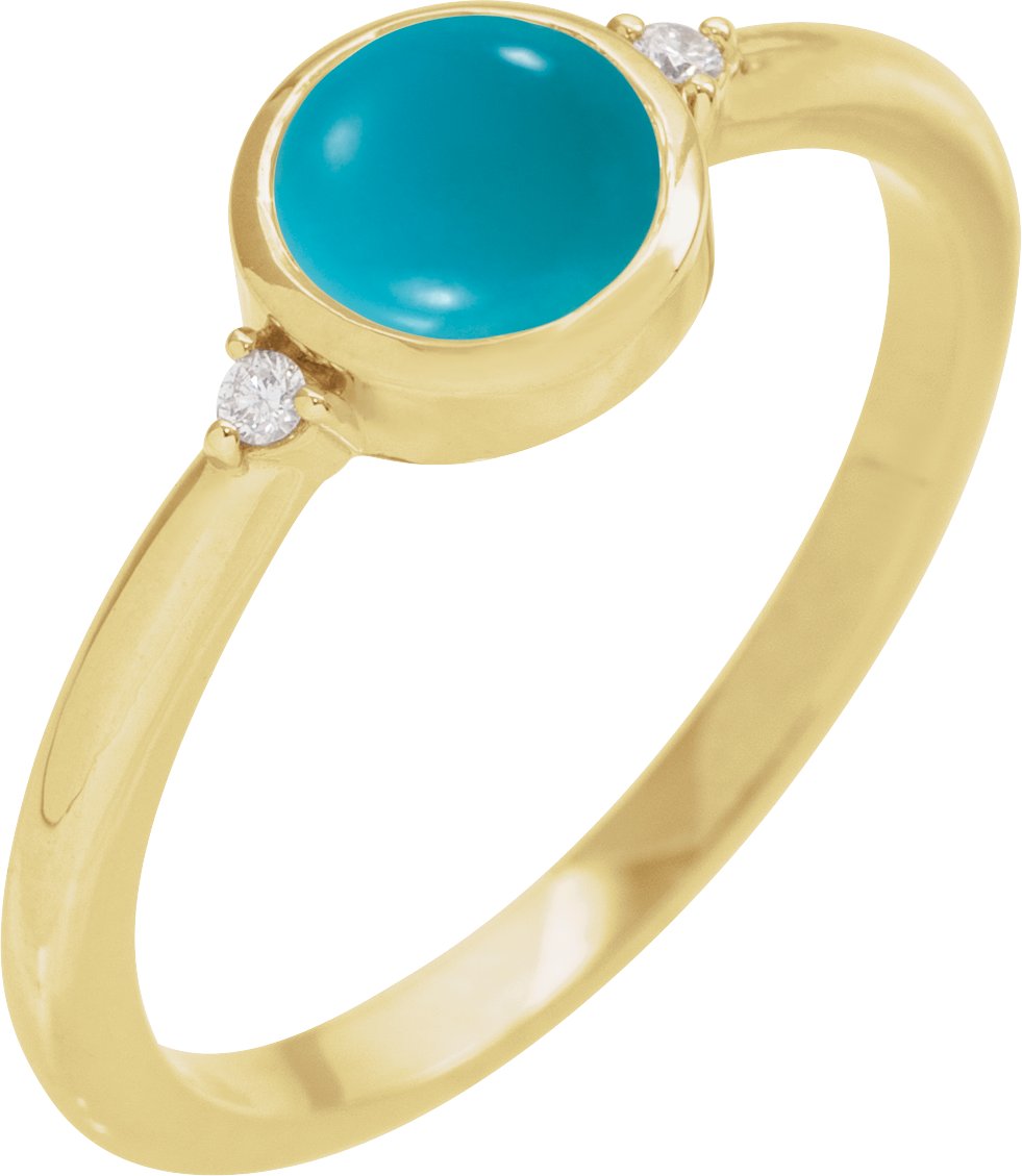 14K Yellow Natural Turquoise & .03 CTW Natural Diamond Ring