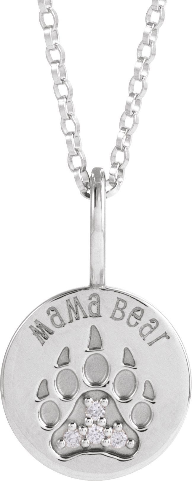 Sterling Silver .03 CTW Natural Diamond Mama Bear 18" Necklace 