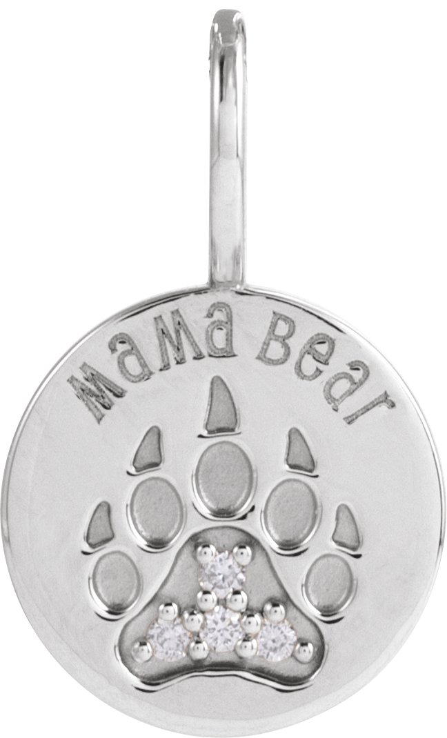 14K White .03 CTW Natural Diamond Mama Bear Pendant 