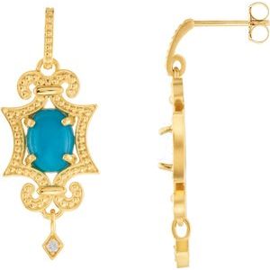 14K Yellow Turquoise & .03 CTW Diamond Earrings