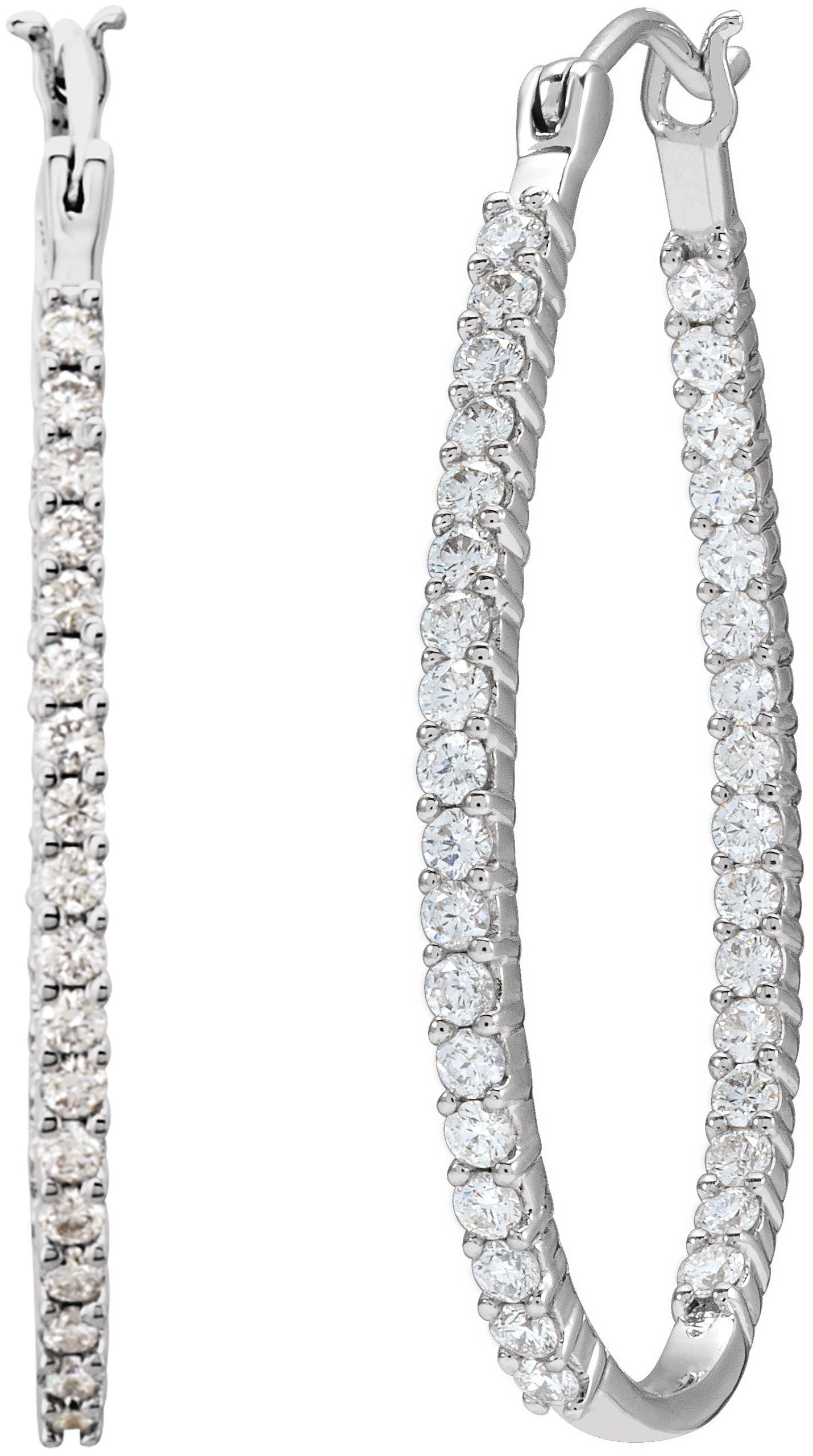 14K White 1 CTW Natural Diamond Inside-Outside Hoop Earrings