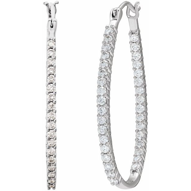 14K White 1 CTW Natural Diamond Inside-Outside Hoop Earrings