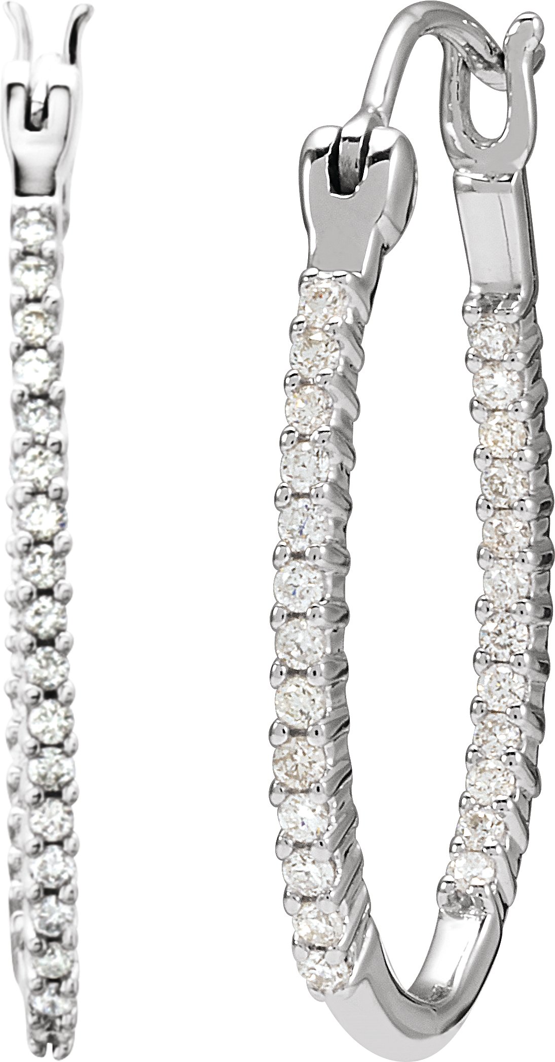 14K White 1/2 CTW Natural Diamond Inside-Outside Hoop Earrings