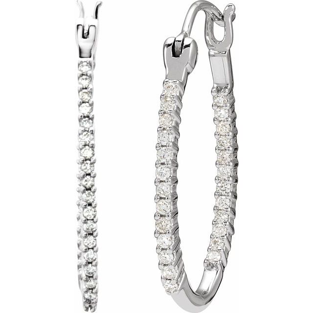 14K White 1/2 CTW Natural Diamond Inside-Outside Hoop Earrings