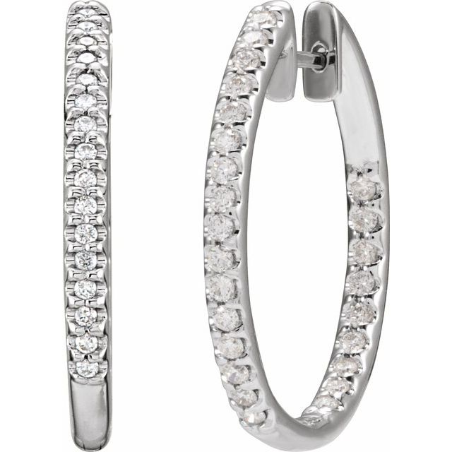 14K White 3/4 CTW Natural Diamond Inside-Outside 26.7 mm Hoop Earrings