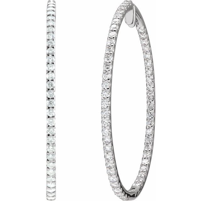 14K White 5 CTW Natural Diamond Inside-Outside 51 mm Hoop Earrings