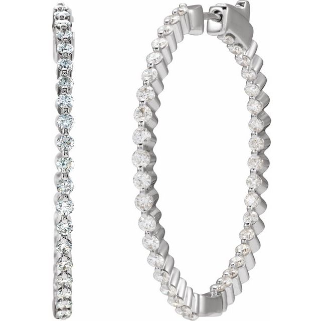 14K White 2 CTW Natural Diamond Inside-Outside Hinged 36.9 mm Hoop Earrings