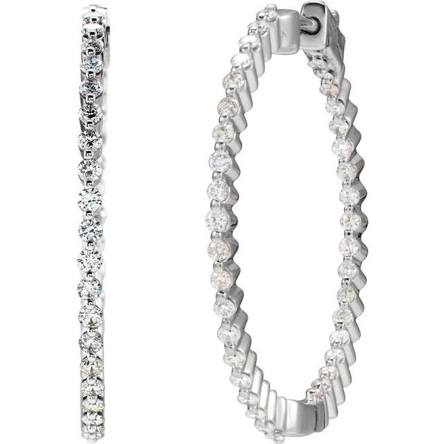 14K White 1 CTW Natural Diamond Inside-Outside Hinged 32.5 mm Hoop Earrings