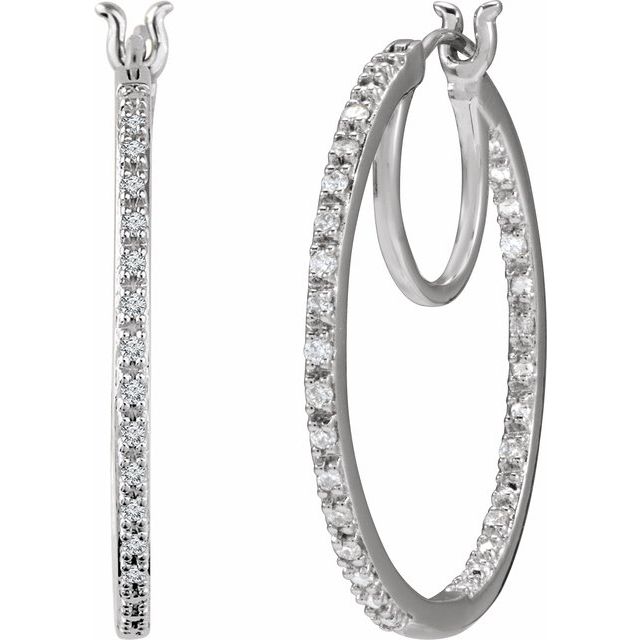 14K White 1/4 CTW Natural Diamond Inside-Outside Hoop Earrings   
