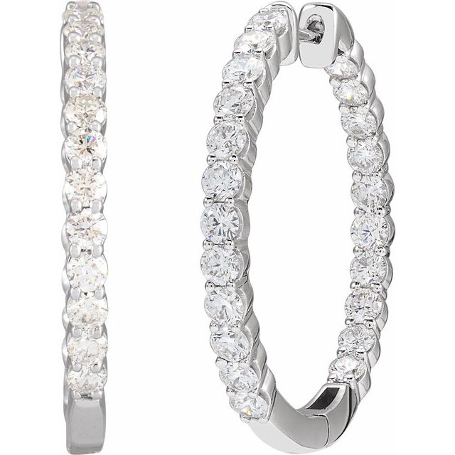 14K White 3 CTW Natural Diamond Inside-Outside Hinged 30 mm Hoop Earrings