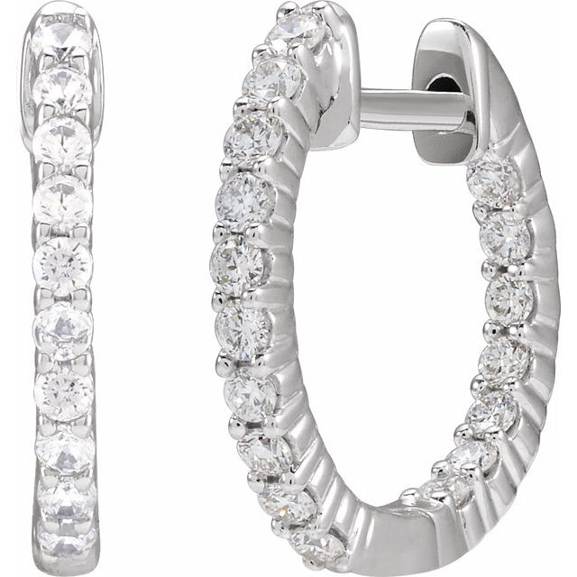 14K White 1/2 CTW Lab-Grown Diamond Inside-Outside Hinged 14.5 mm Hoop Earrings