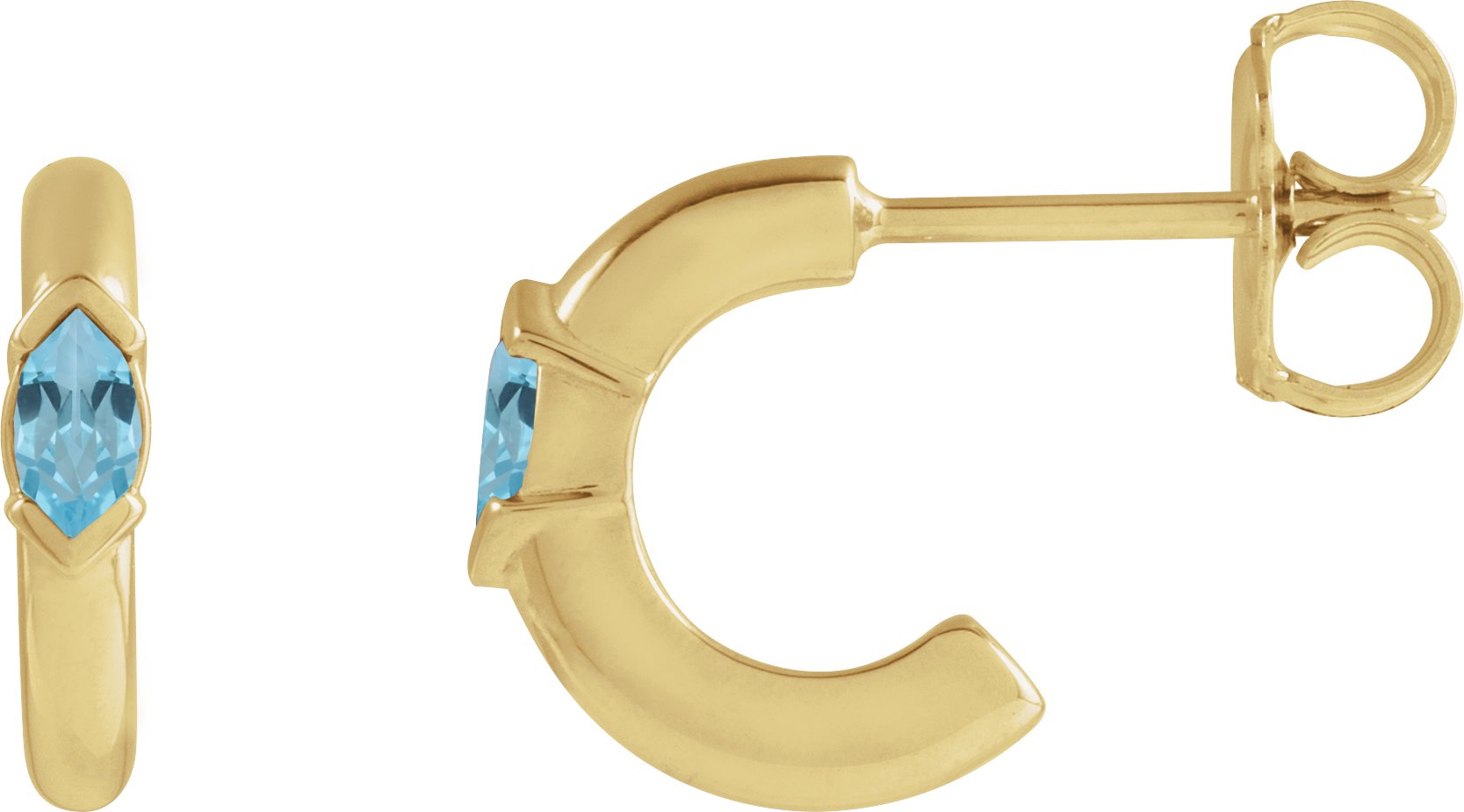 14K Yellow Natural Sky Blue Topaz Hoop Earrings