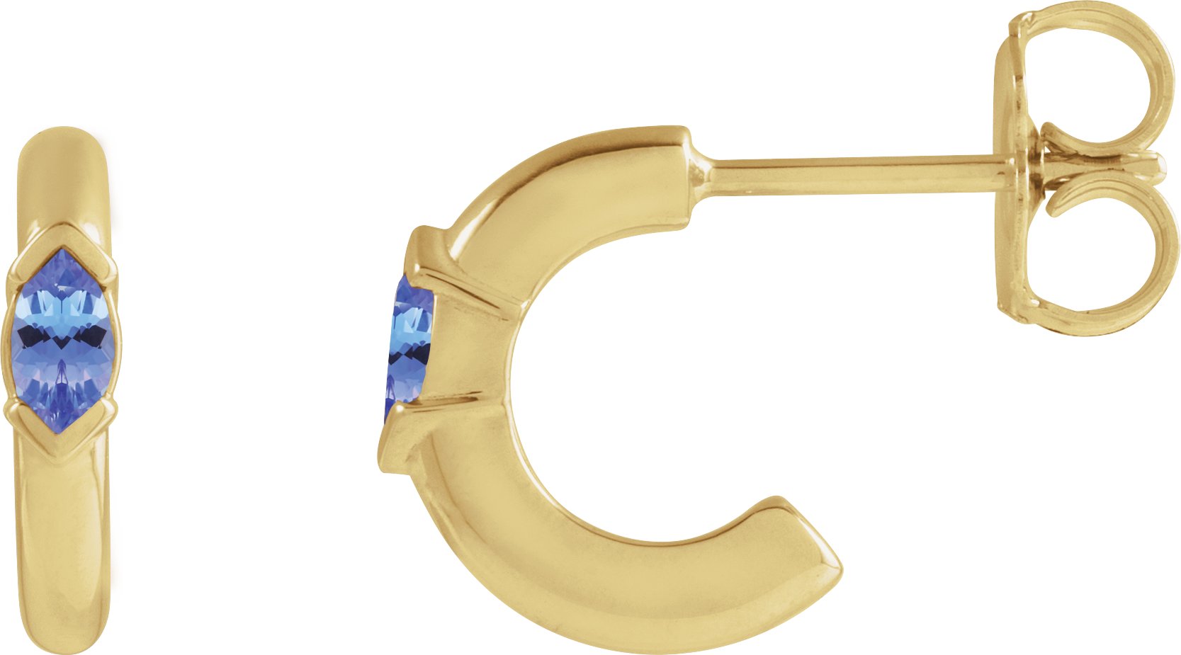 14K Yellow Natural Tanzanite Hoop Earrings