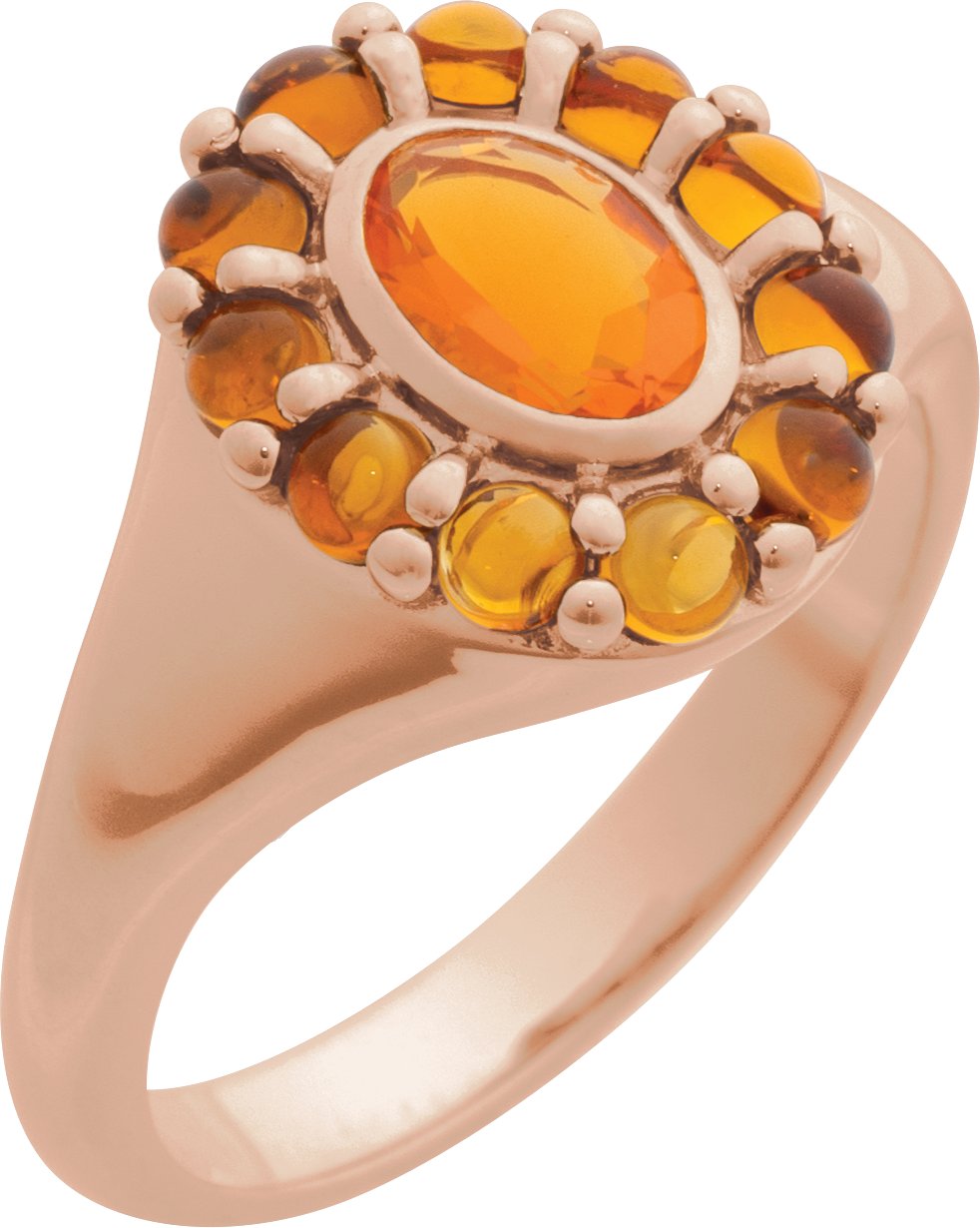 14K Rose Natural Mexican Fire Opal and Natural Citrine Halo Style Ring Ref 22176432