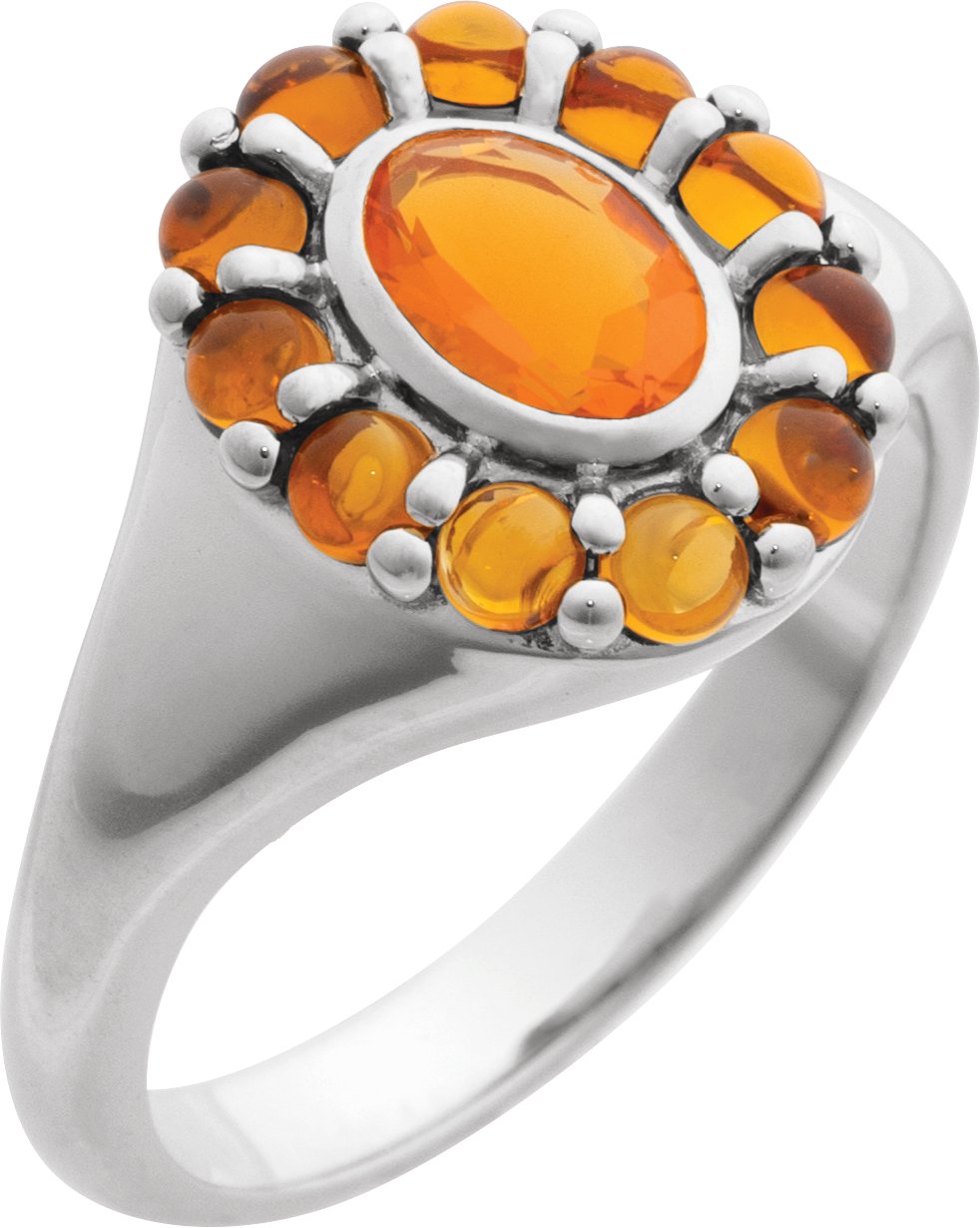 14K White Natural Mexican Fire Opal and Natural Citrine Halo Style Ring Ref 22176431