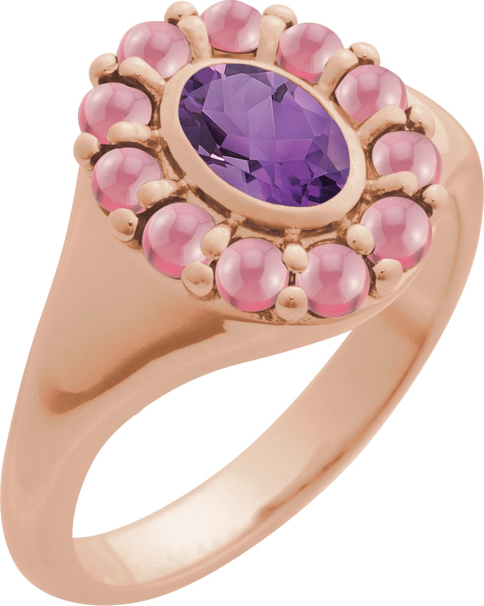 14K Rose Natural Amethyst and Natural Rhodolite Garnet Halo Style Ring Ref 22176436