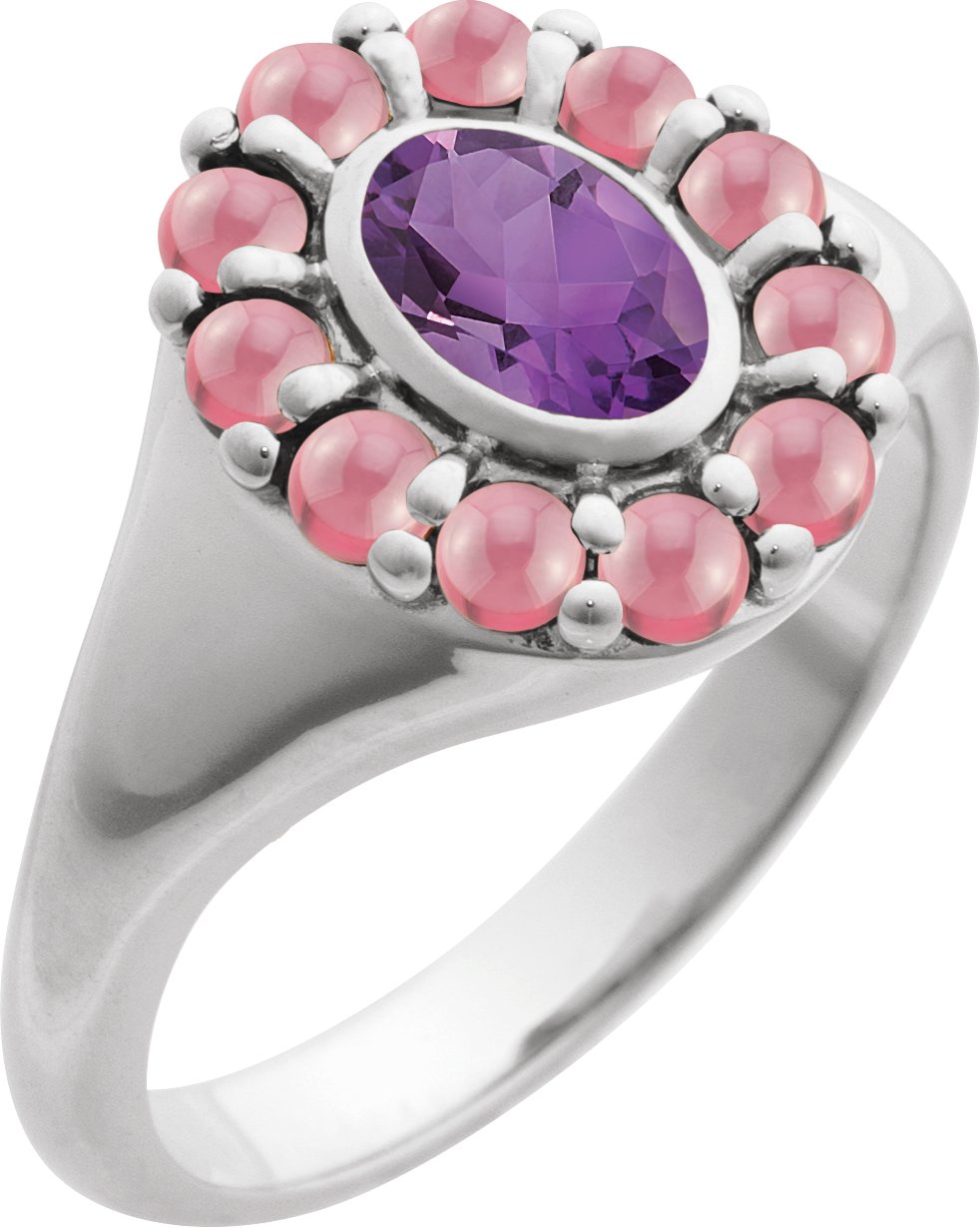 Sterling Silver Natural Amethyst and Natural Rhodolite Garnet Halo Style Ring Ref 22176430