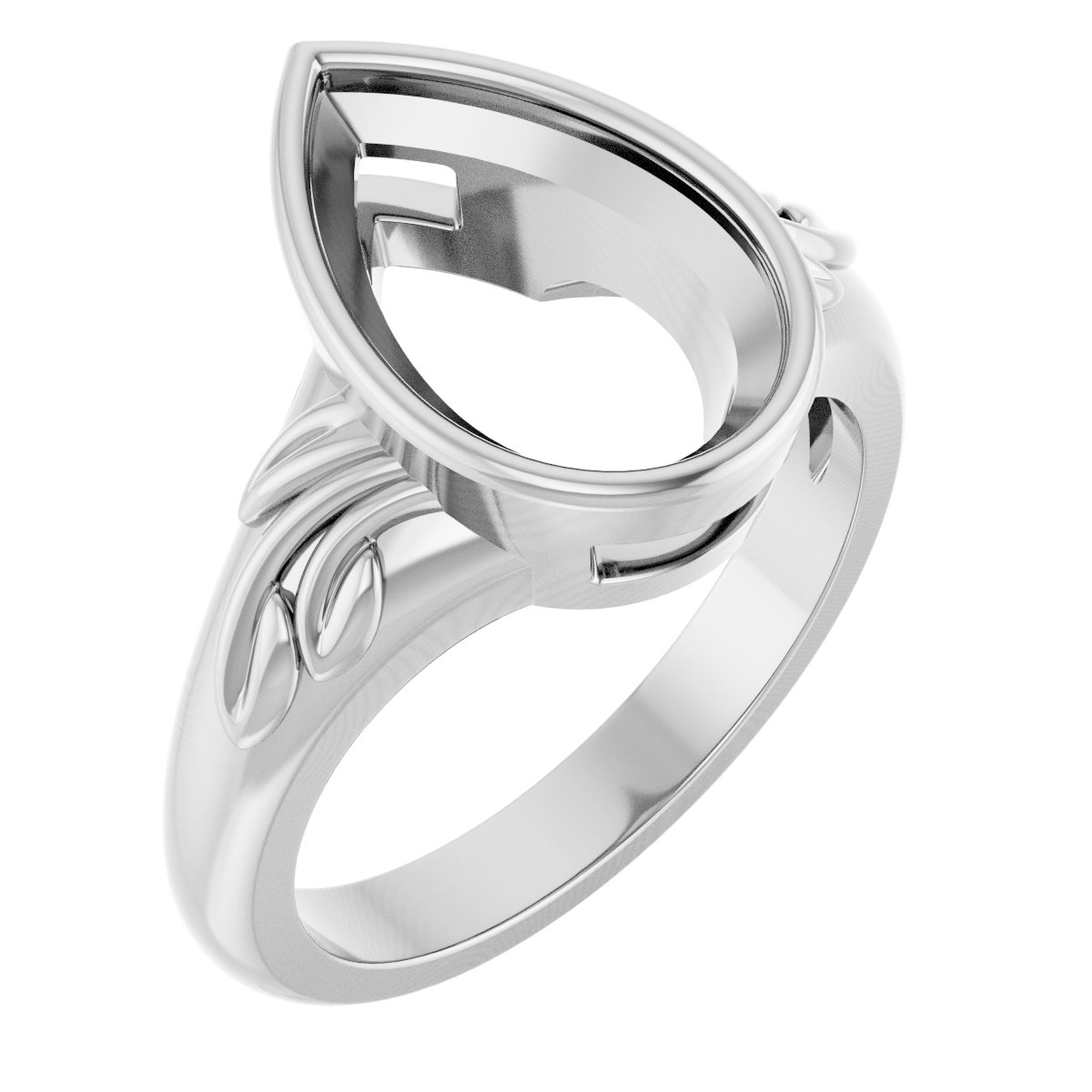 14K White 13x8 mm Pear Ring Mounting