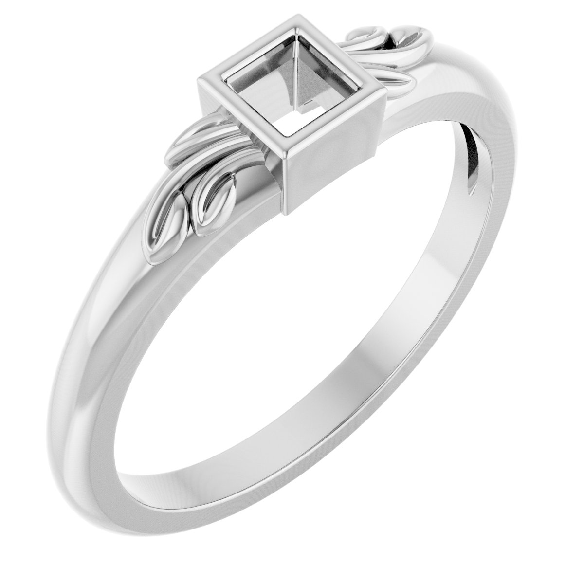 14K White 3x3 mm Square Ring Mounting