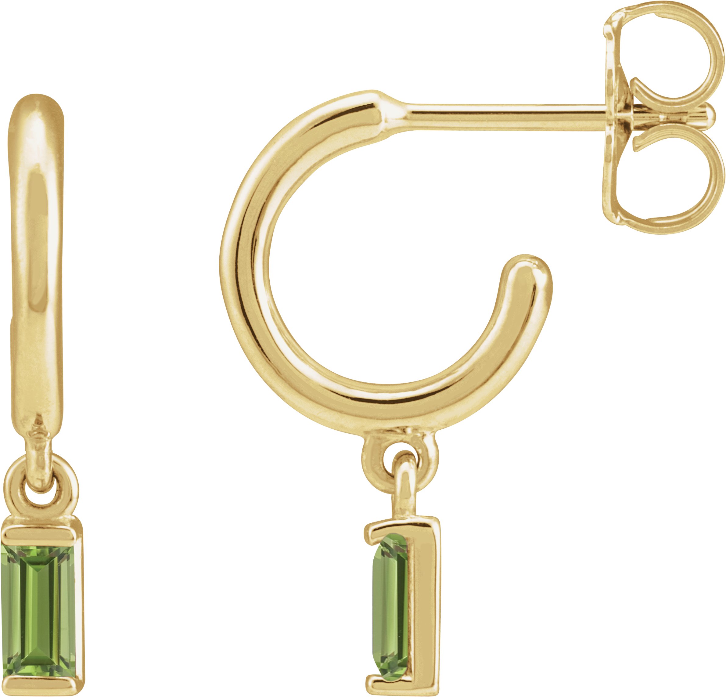 14K Yellow Natural Peridot 17.6 mm Hoop Earrings