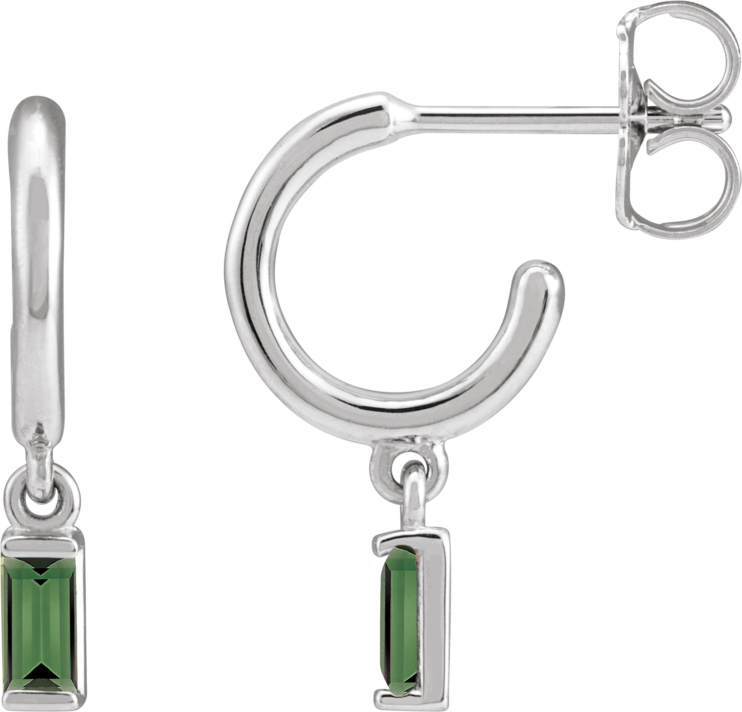 14K White Natural Green Tourmaline 17.6 mm Hoop Earrings