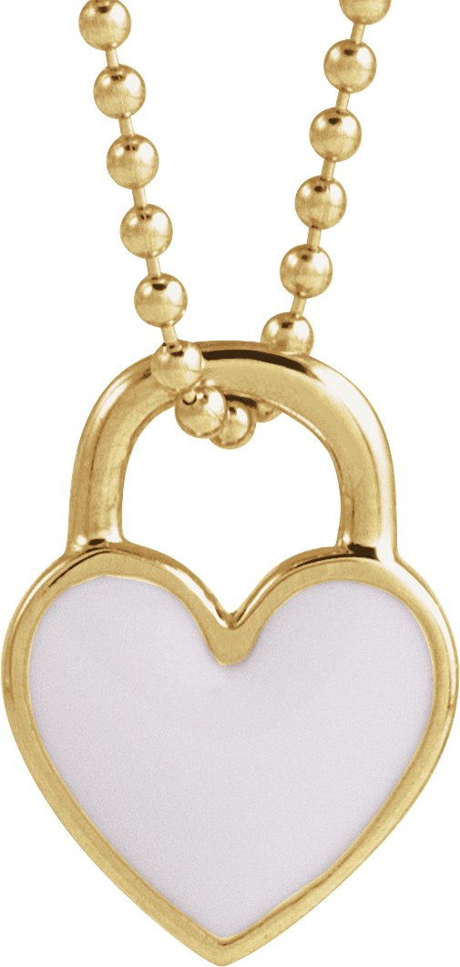 14K Yellow White Enamel Heart 18" Necklace