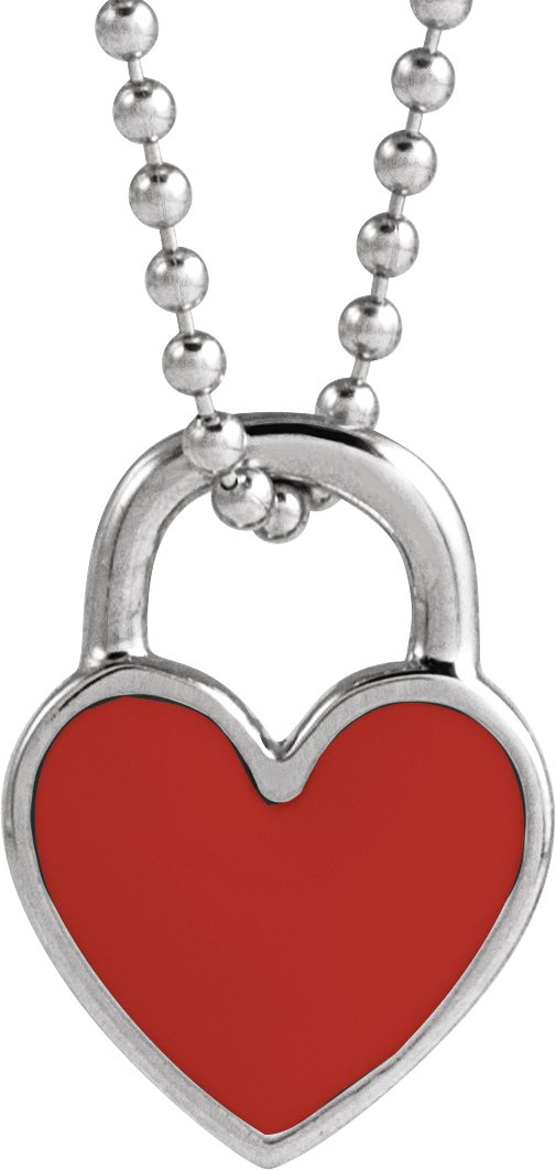 Sterling Silver Red Enamel Heart 18" Necklace