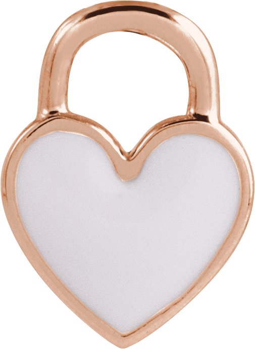 14K Rose White Enamel Heart Pendant