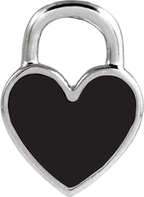 14K White Black Enamel Heart Pendant
