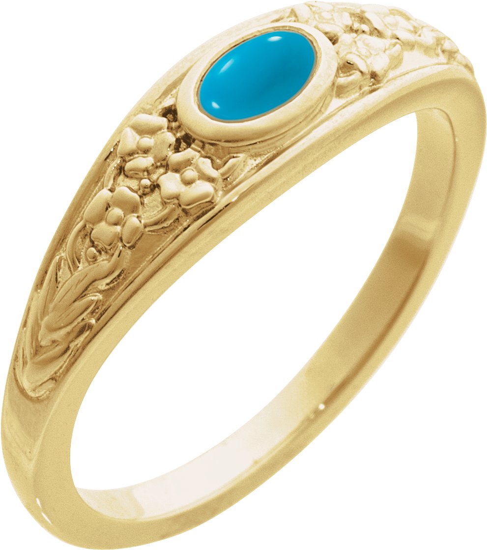 14K Yellow Natural Turquoise Cabochon Floral Ring