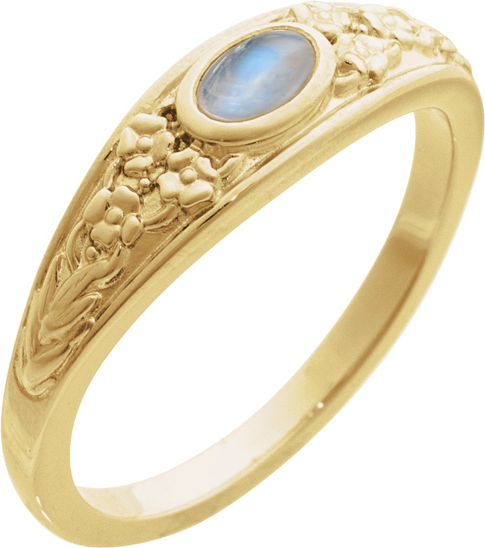 14K Yellow Natural Moonstone Cabochon Floral Ring