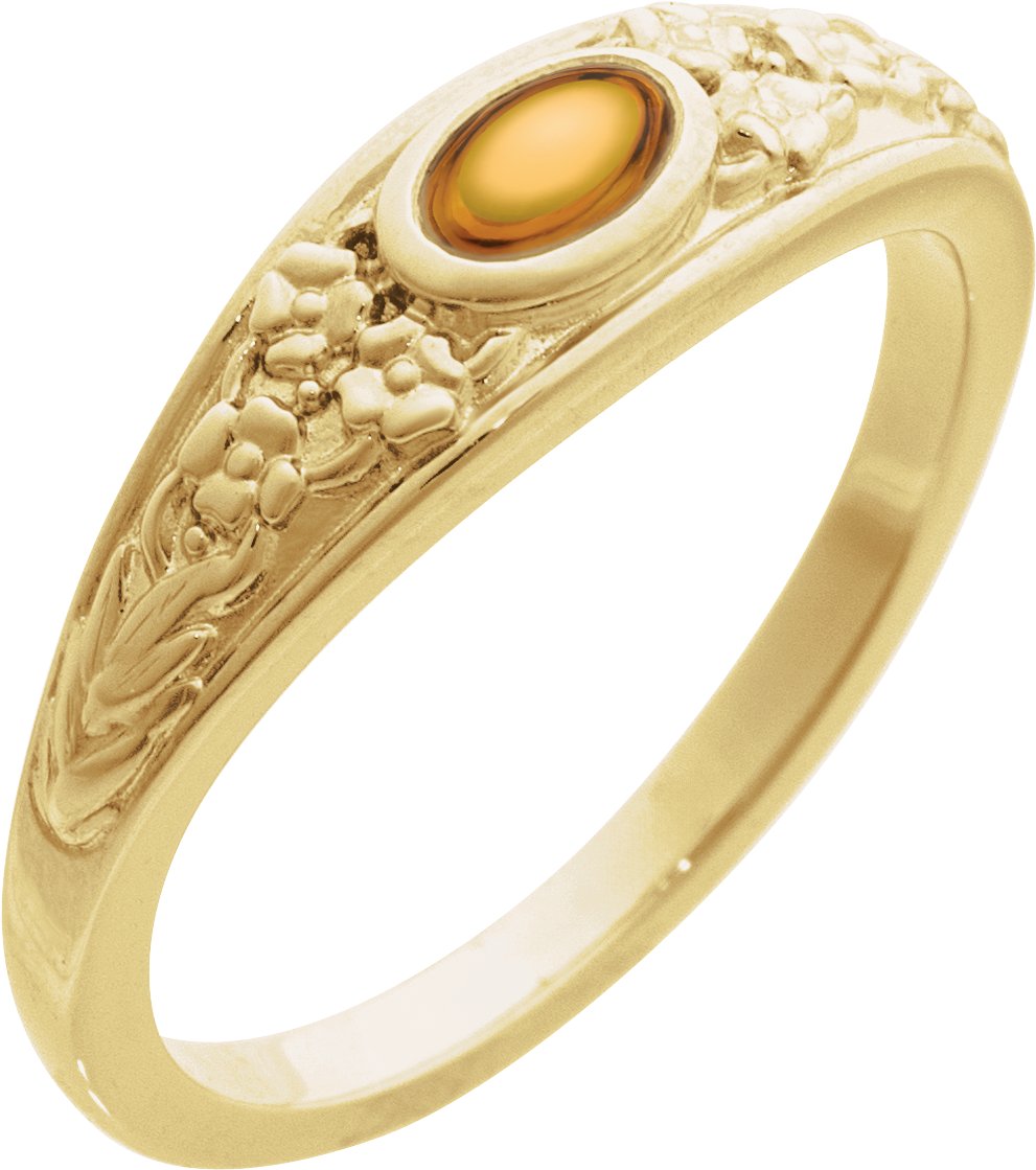 14K Yellow Natural Citrine Cabochon Floral Ring