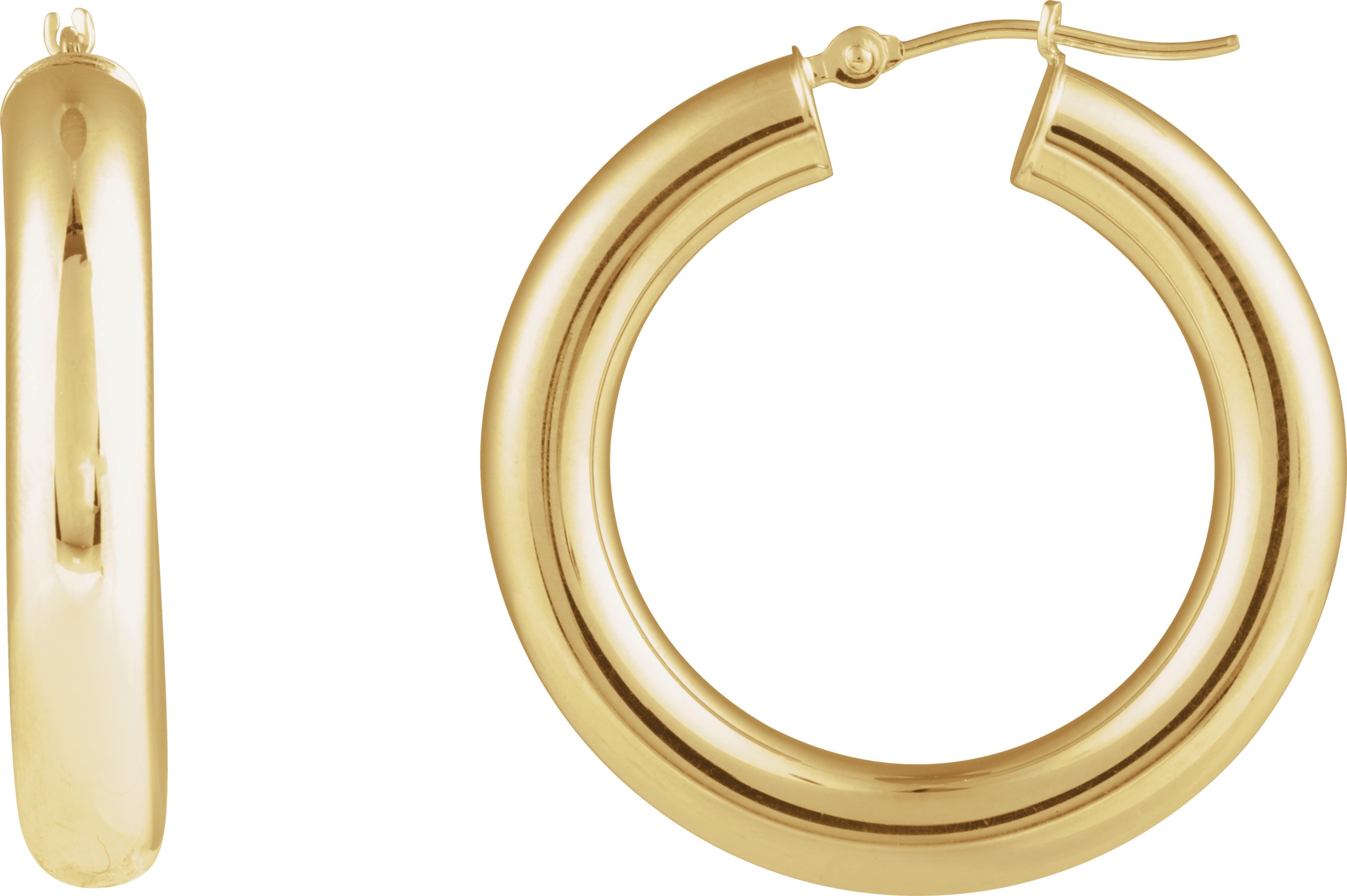 14K Yellow Tube 13 mm Hoop Earrings