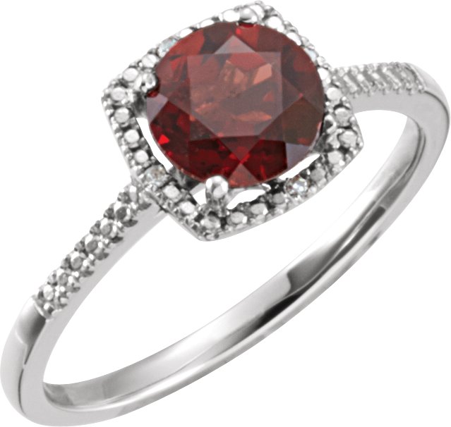 Sterling Silver Natural Mozambique Garnet & .01 CTW Natural Diamond Ring<br>(Size 5)