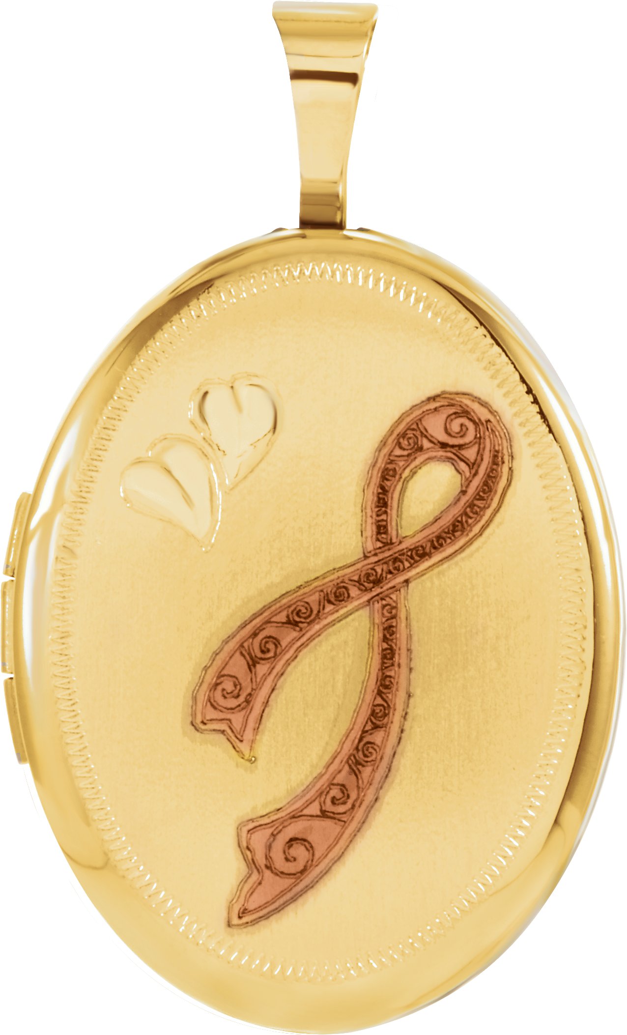 14K Yellow Gold-Plated Sterling Silver 19.2x15 mm Oval Breast Cancer Awareness Locket  