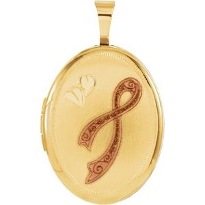 14K Yellow Gold-Plated Sterling Silver 19.2x15 mm Oval Breast Cancer Awareness Locket  