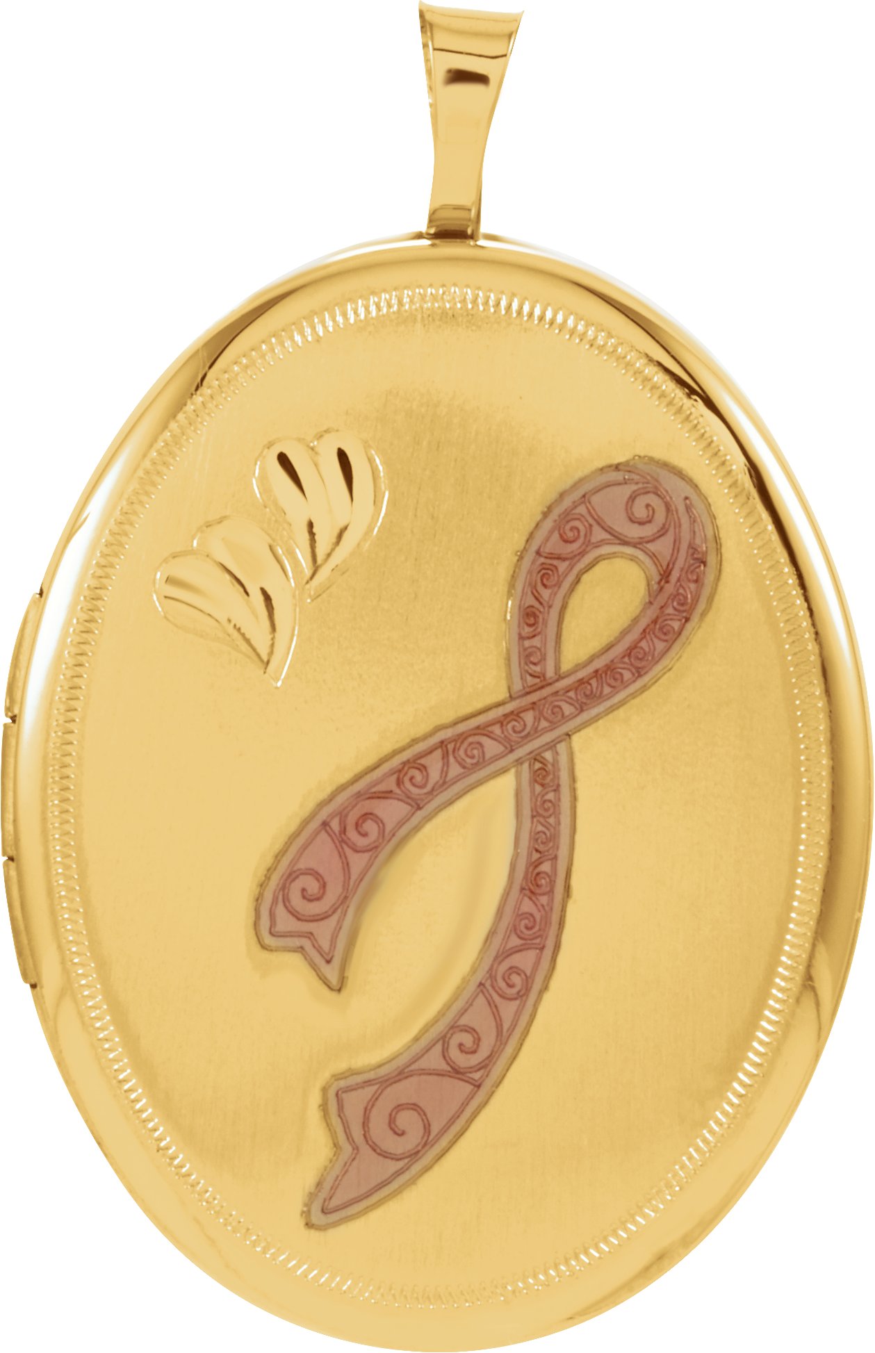 14K Yellow Gold-Plated Sterling Silver 26x20 mm Oval Breast Cancer Awareness Locket  
