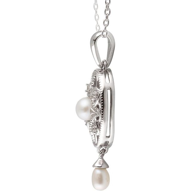 Sterling Silver Cultured White Freshwater Pearl & .025 CTW Natural Diamond 18 Necklace