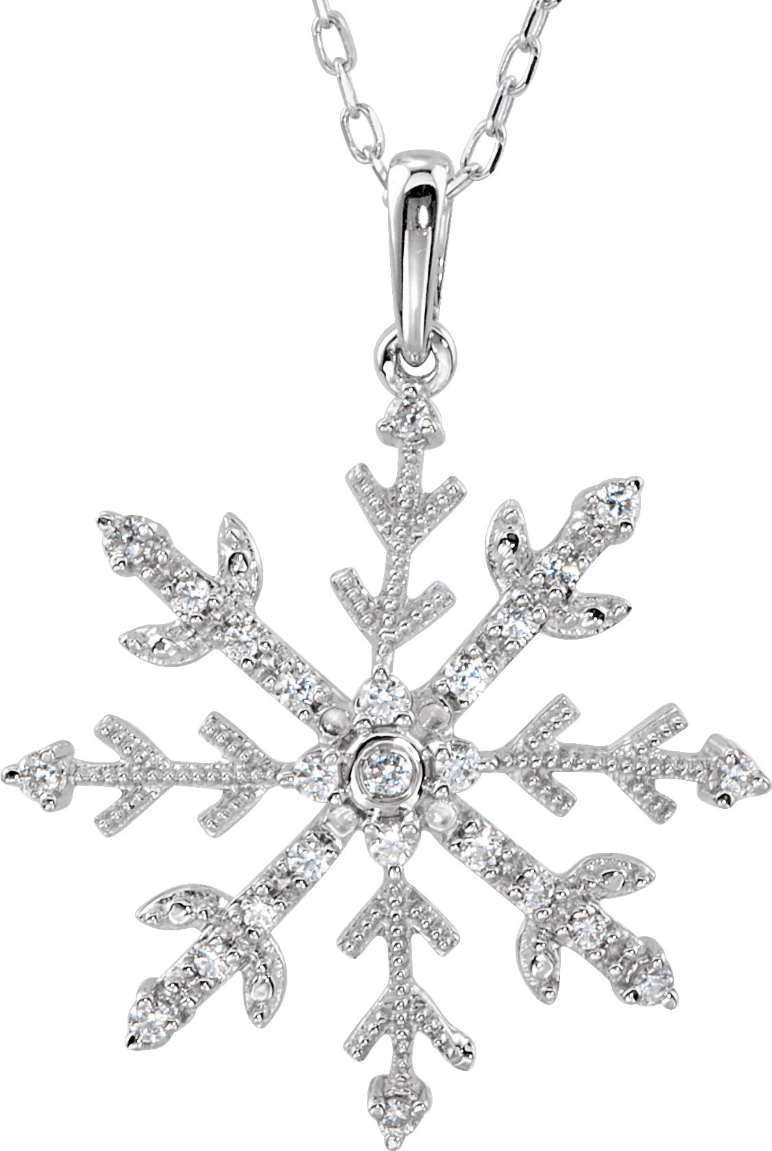 Sterling Silver Imitation White Cubic Zirconia Snowflake 18" Necklace